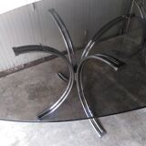 Large table Roche Bobois 1970 glass and chrome 8 pers