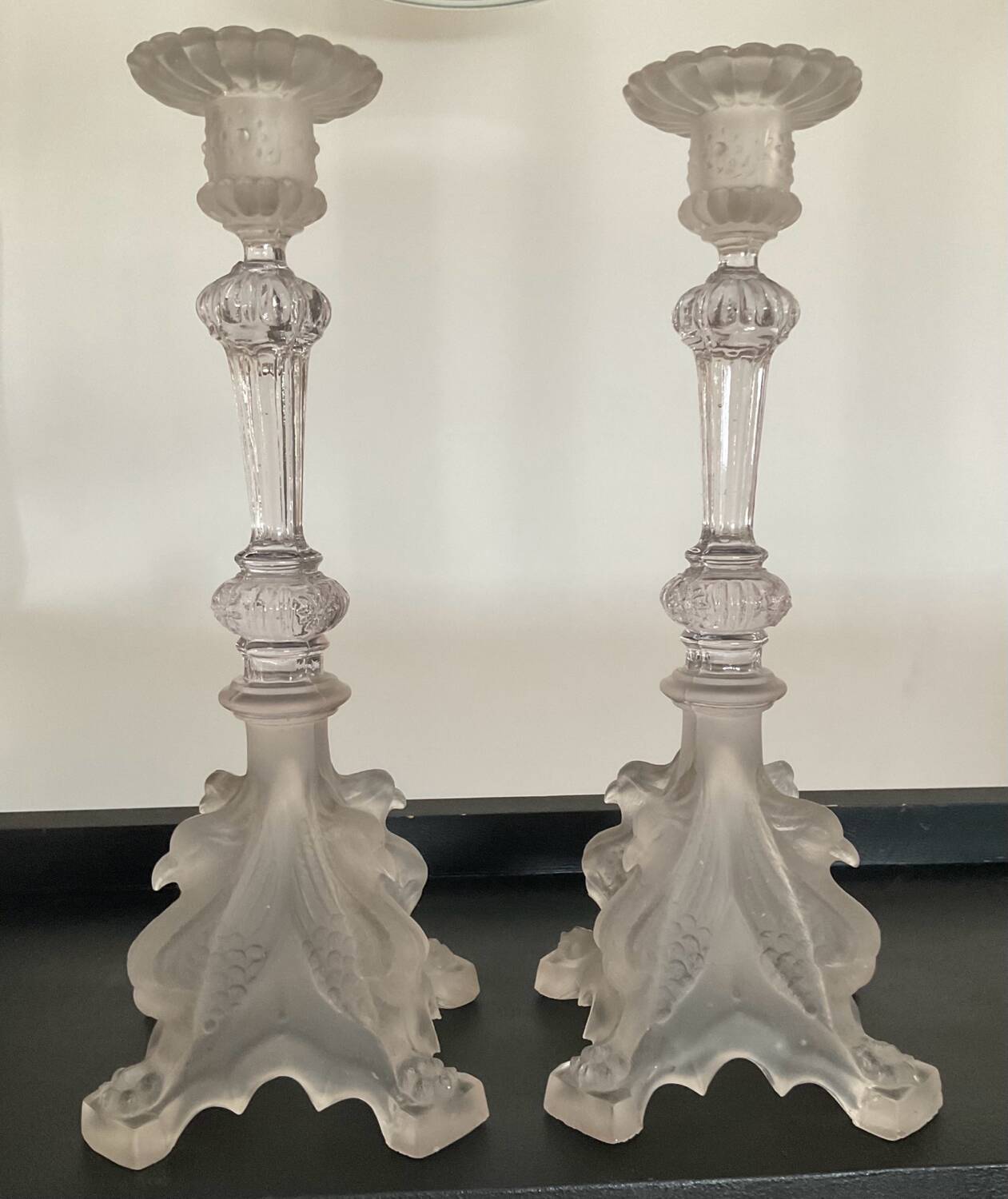 Pair of vintage Val St Lambert candlesticks