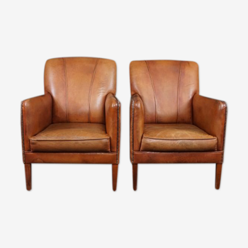 Set of 2 cowhide leather armchairs