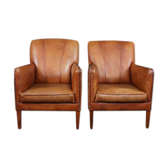 Set of 2 cowhide leather armchairs