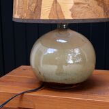 Beige ceramic lamp, herbarium-style lampshade, 70s