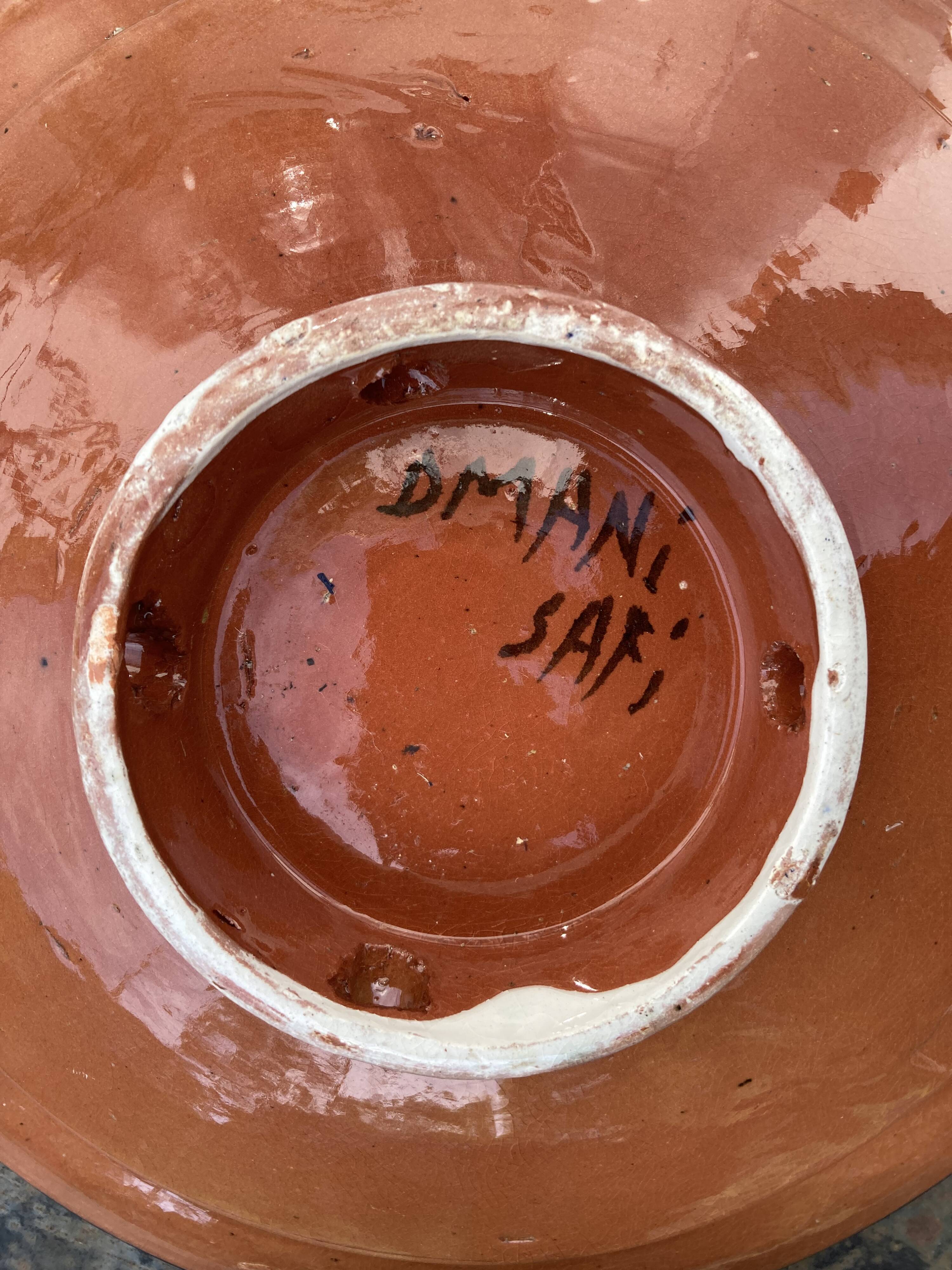 Pair of dishes Safi Dmani ethnic ceramic fish yellow and blue - vintage pottery