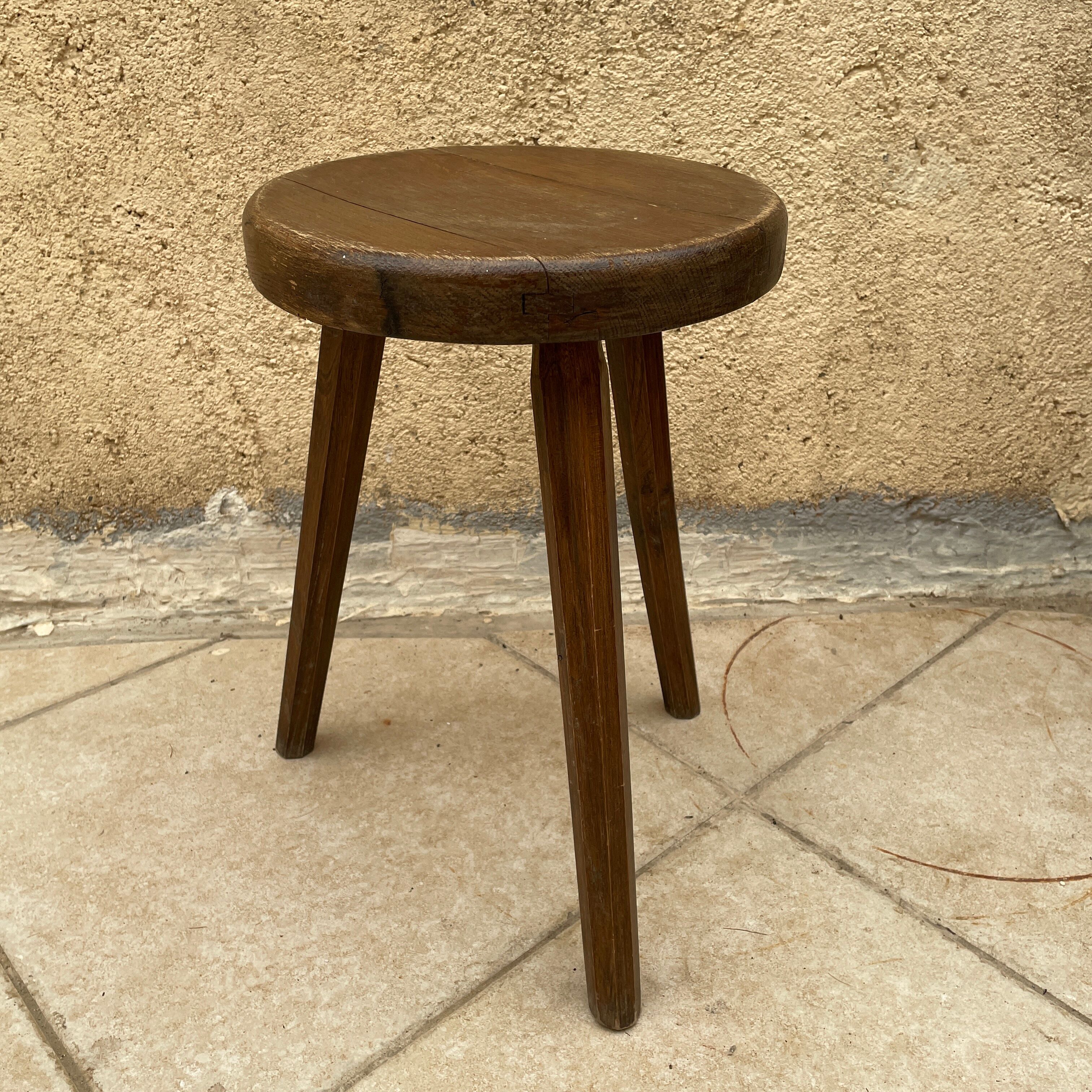 Tripod wooden stool vintage design 1960