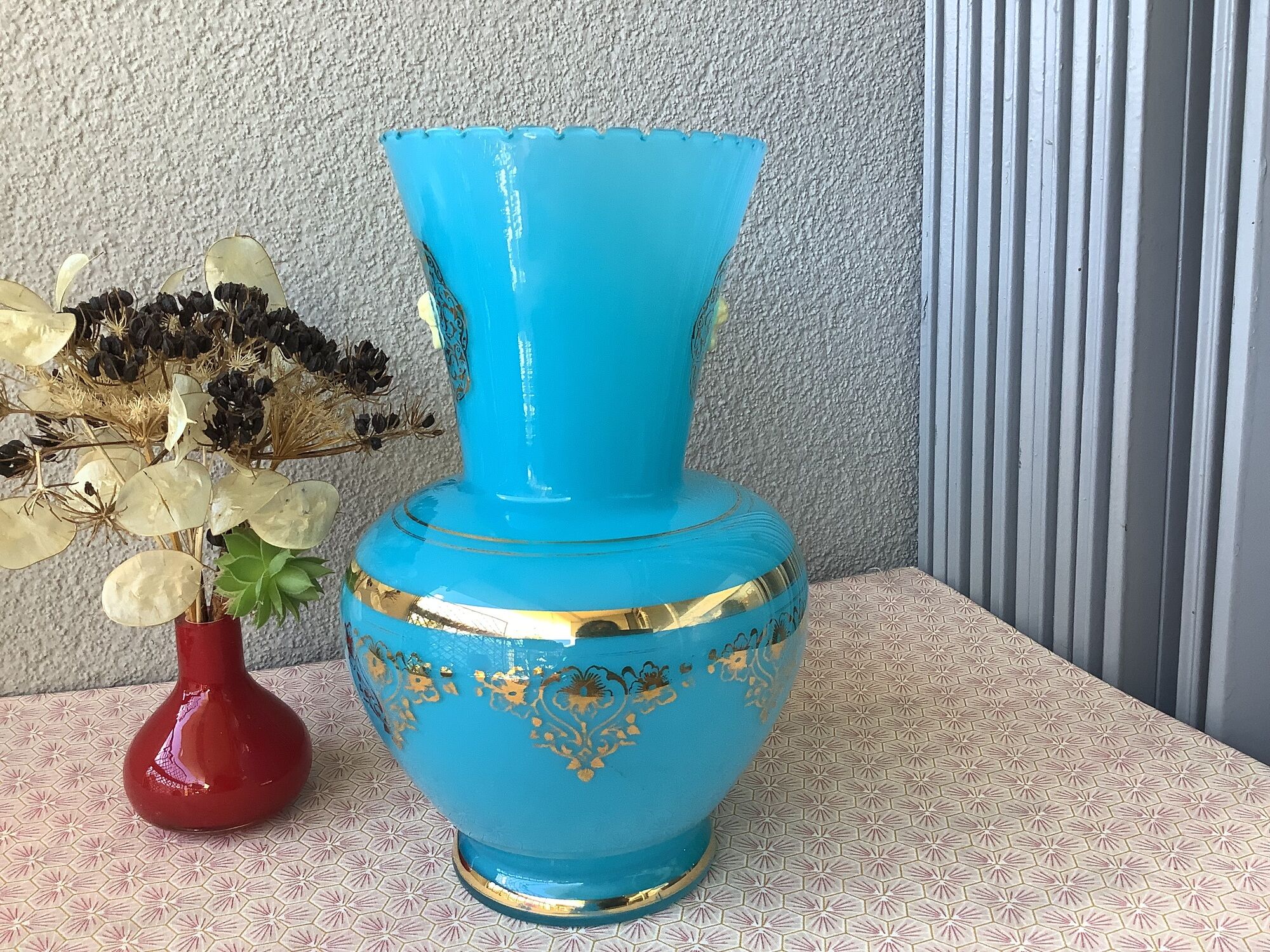 Florentine blue opaline vase Italy - Mid Century