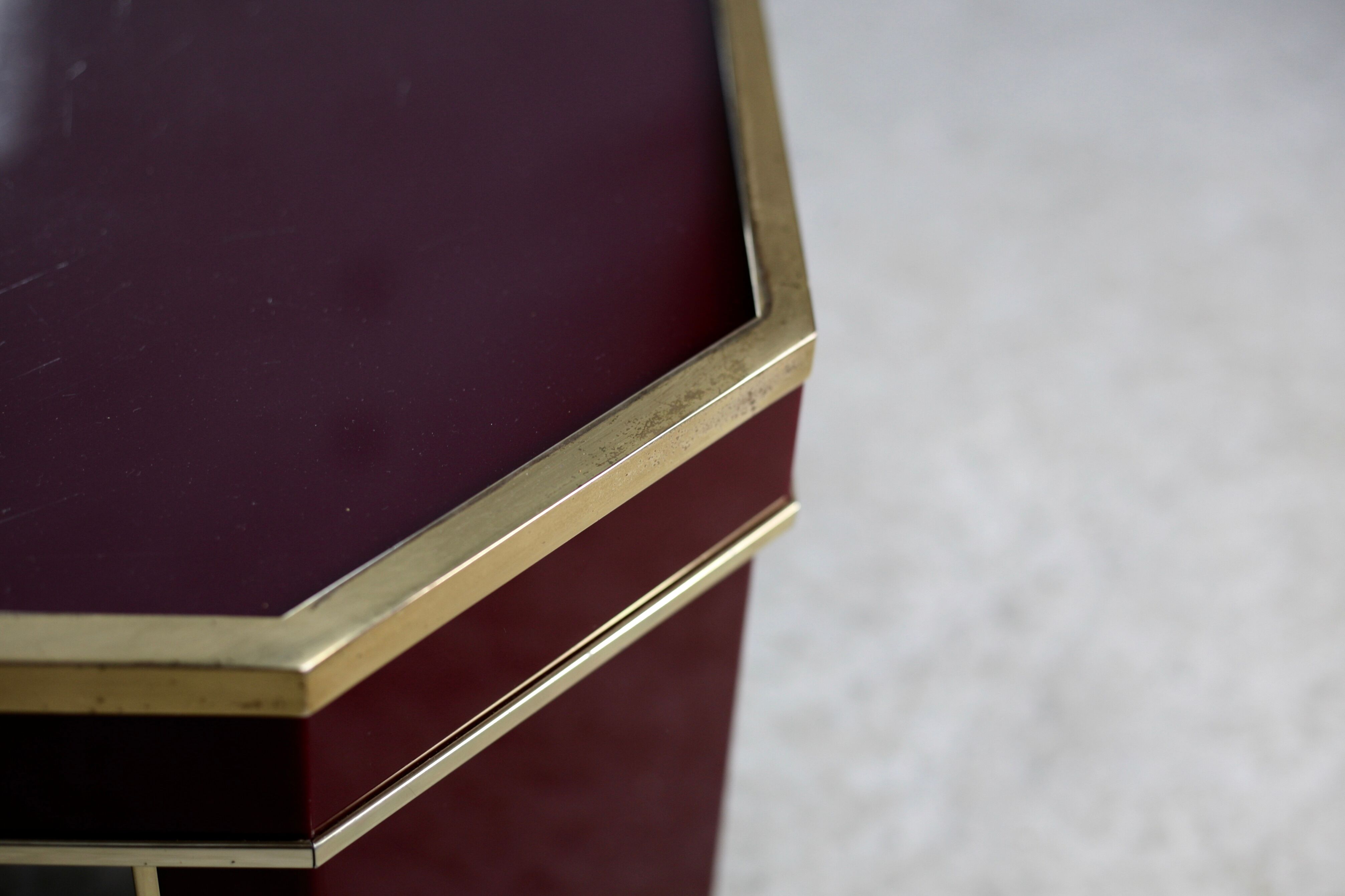 Coffee table Eric Maville glass brass plexiglass wood France, 70s. Small scratches. small