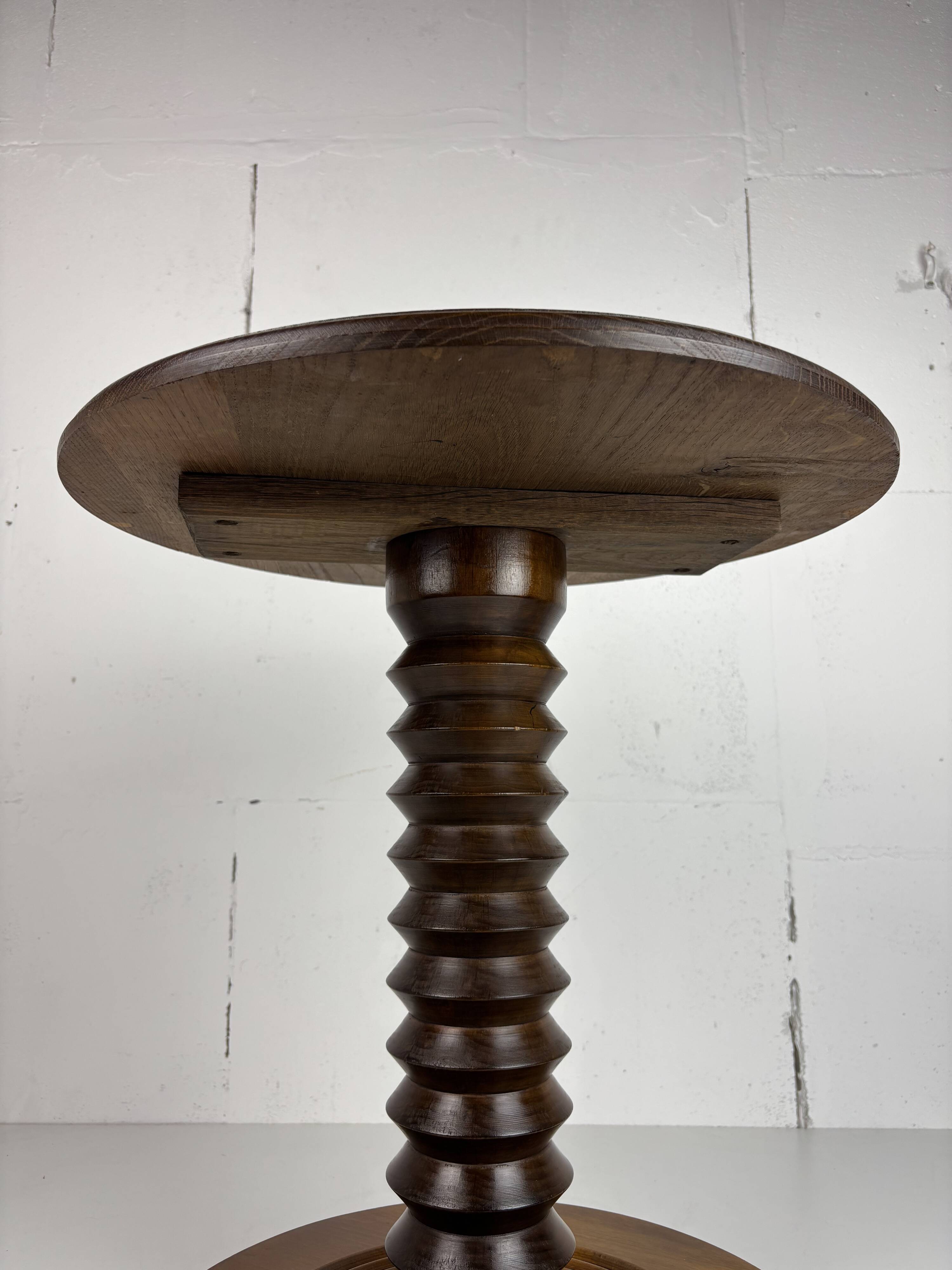 Brutalist Wood Turned Wine Press Side Table, Charles Dudouyt style, 1950s