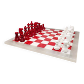 1970s Italian Volterra Alabaster Chess Set – Rare in Red & White. Made in I