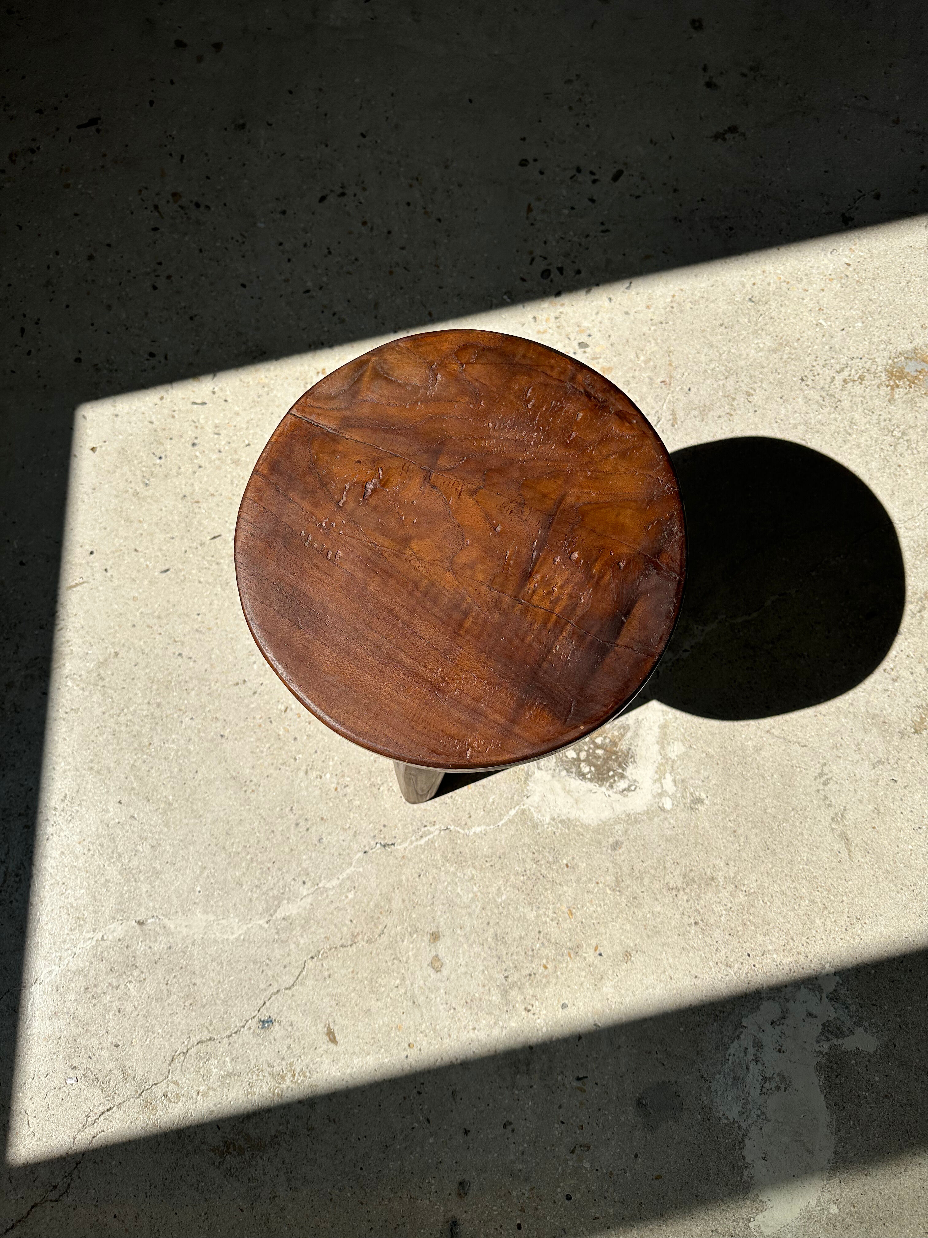Brown solid wood stool flat circular seat