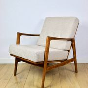 PRL armchair "Stefan" wooden beech vintage beige boucle - darker wood