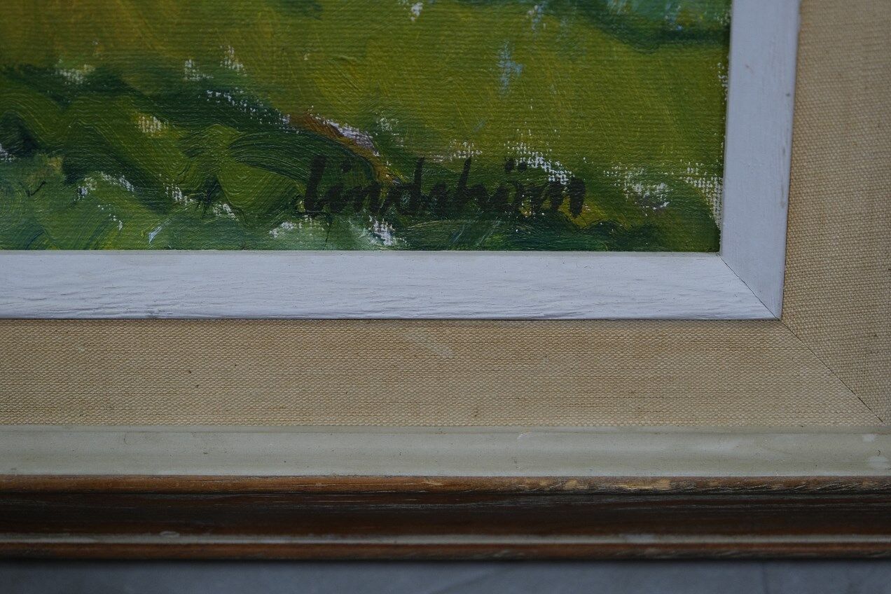 Knut lindström, swedish modern painting, 1954, oil on canvas, framed