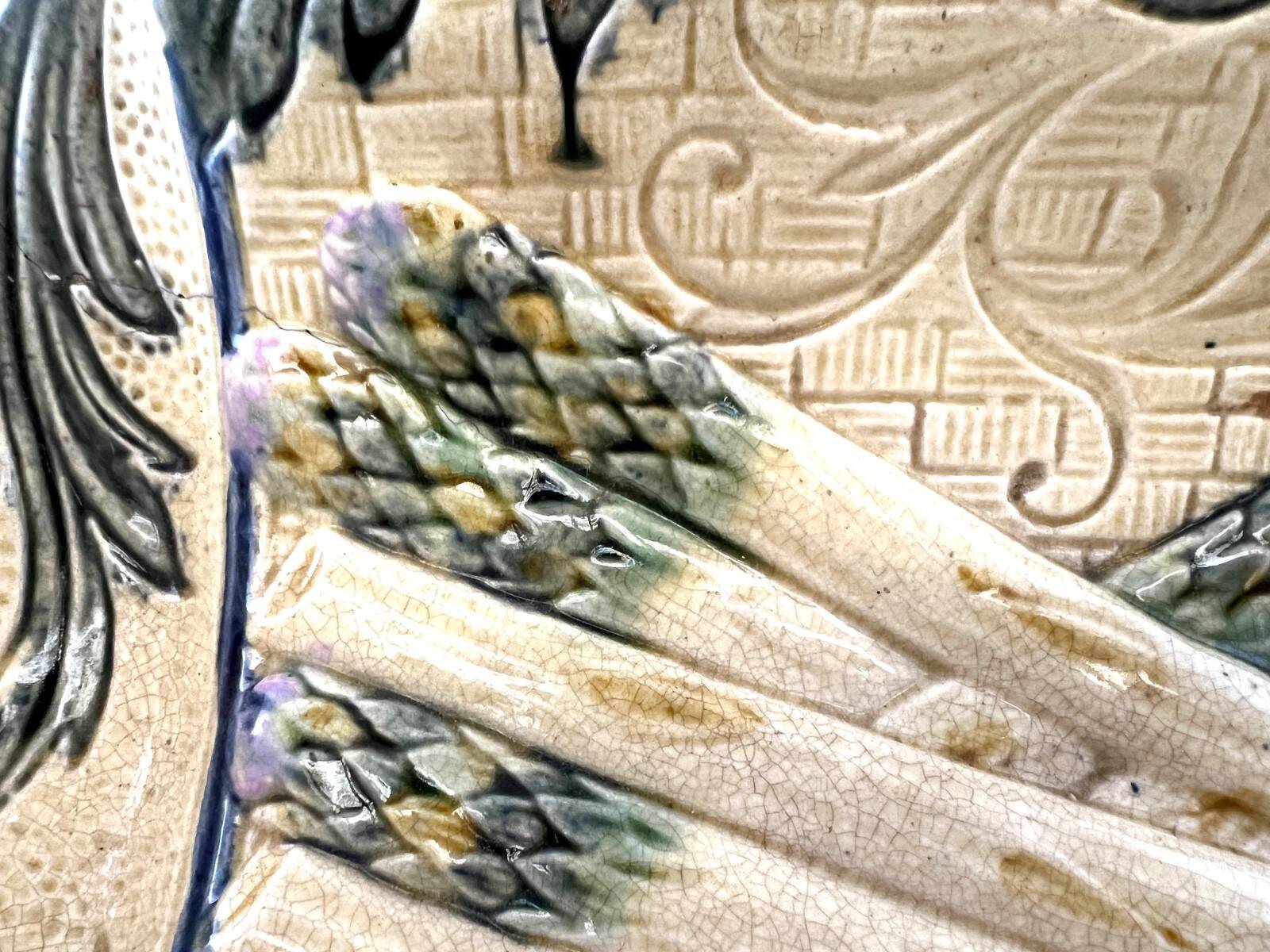 Antique asparagus dish in slip – Wasmuël, Belgium – circa 1880