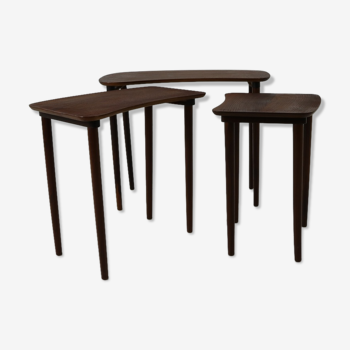 Danish design set of teakwood kidney shaped nesting tables
