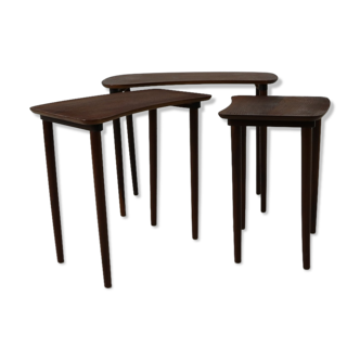 Danish design set of teakwood kidney shaped nesting tables