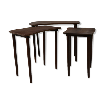 Danish design set of teakwood kidney shaped nesting tables
