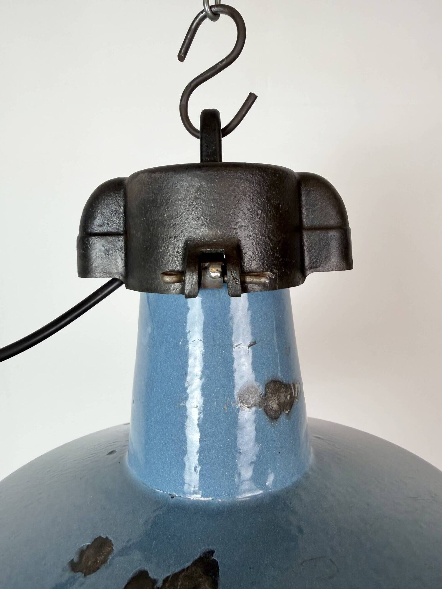 Industrial Blue Enamel Factory Lamp with Cast Iron Top, 1960s