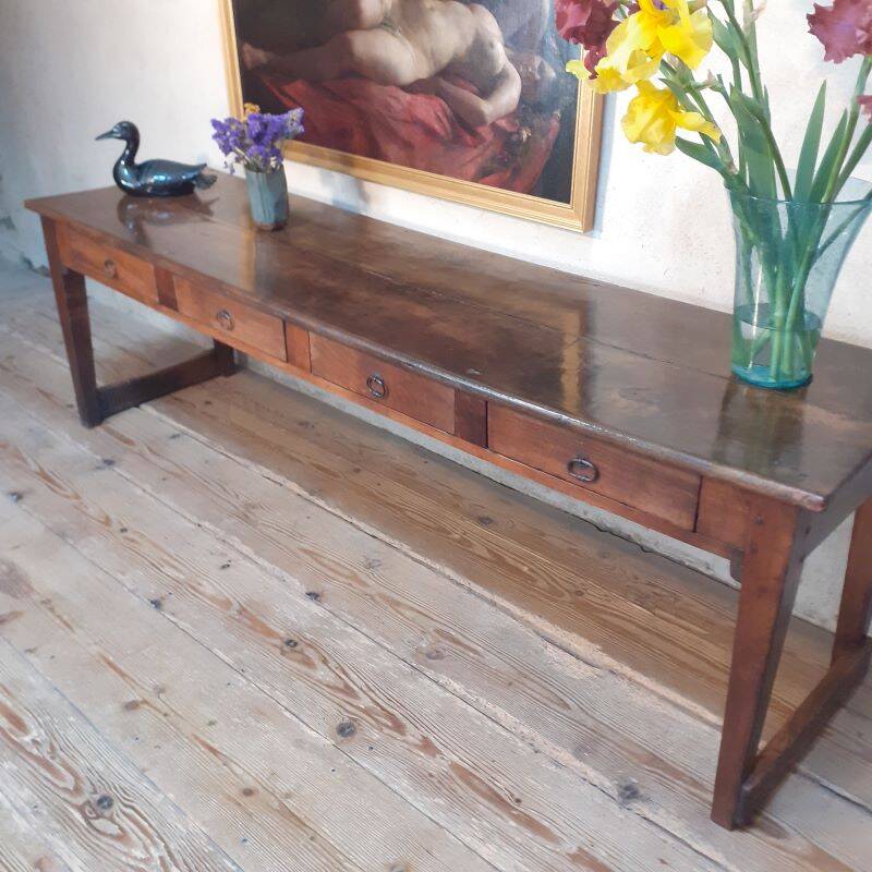Monastery table, community table, 19th-century solid walnut console.