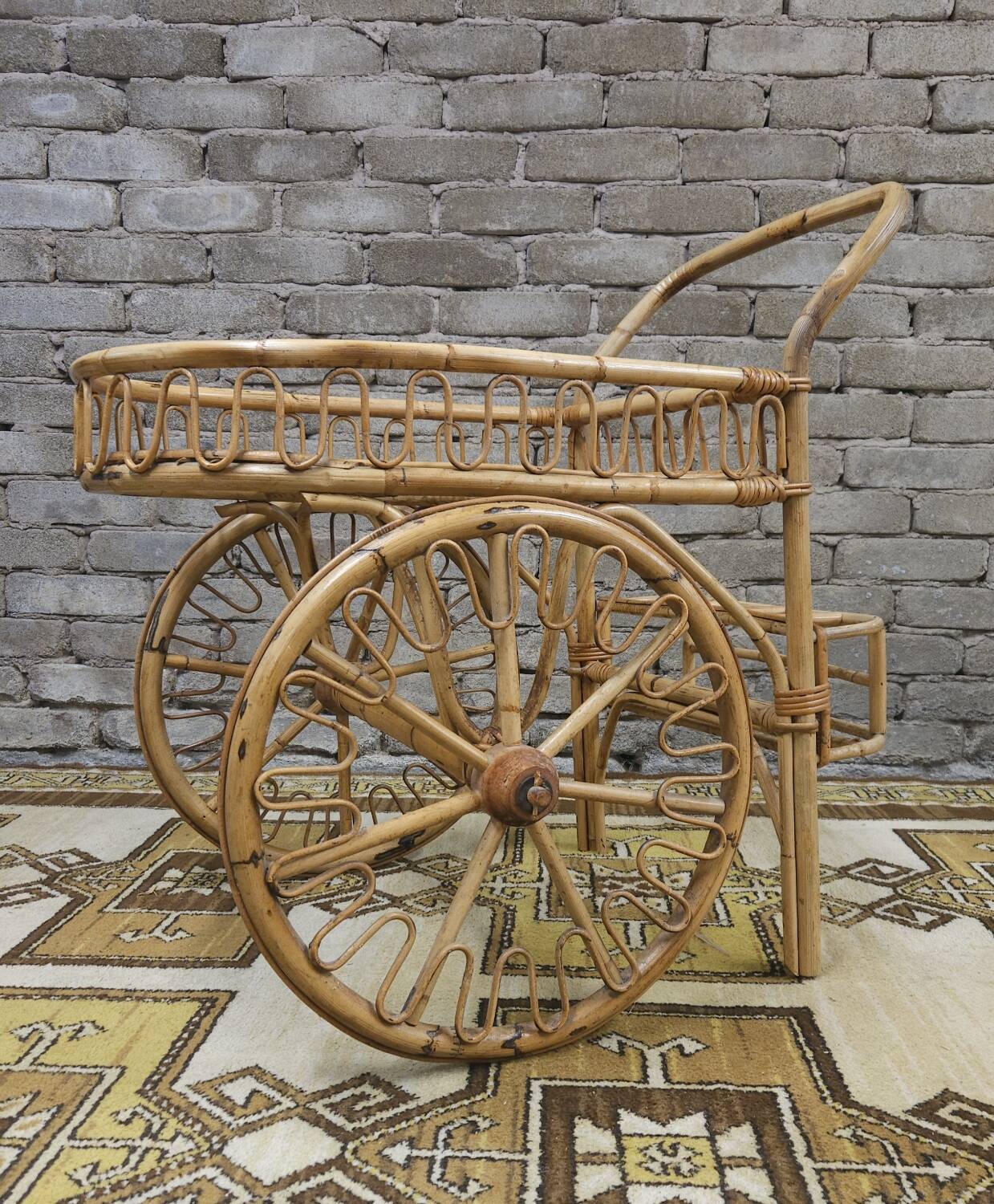 Bamboo and rattan bar cart, 1950