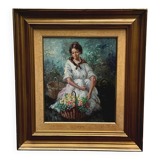 Portrait of a girl with flowers by Alfredo Mompo Roca.