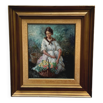 Portrait d'une fille avec des fleurs par Alfredo Mompo Roca.