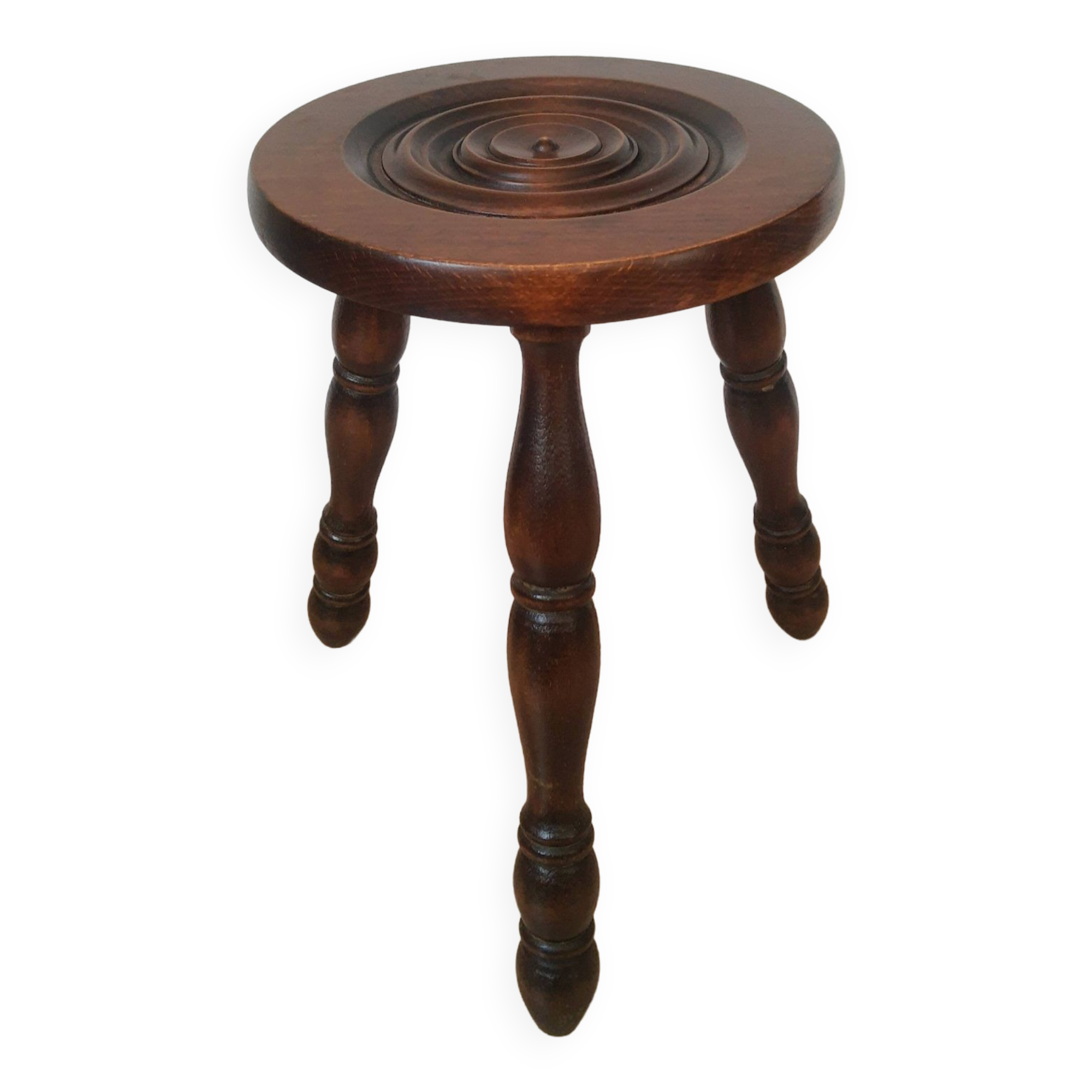 Vintage country turned wooden tripod stool