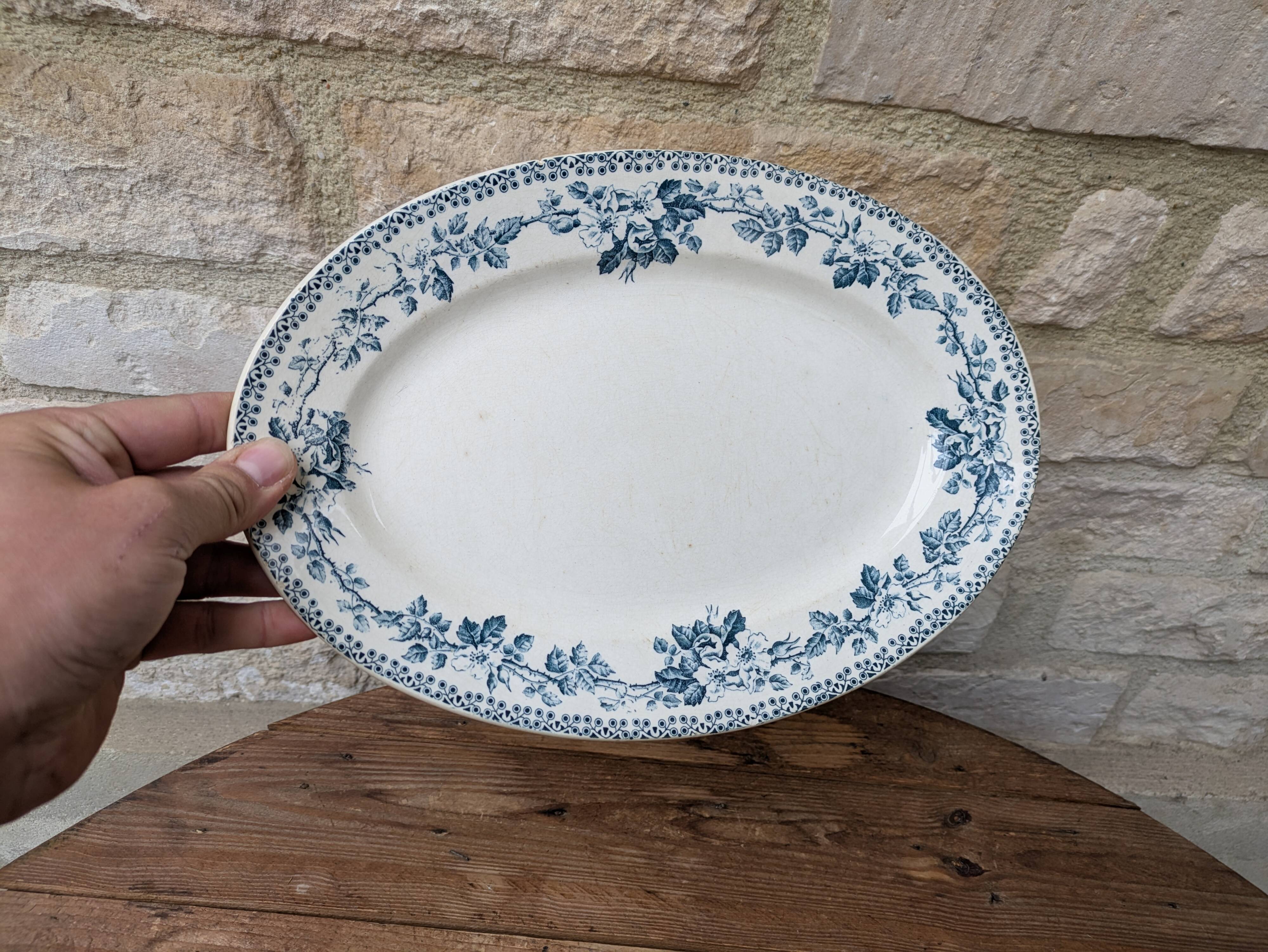 Old oval ironstone serving dish from Debray, Guadeloupe service