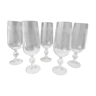 Set of 5 champagne flutes in crystalline engraved decoration and button leg