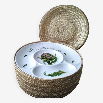 6 L'Hirondelle porcelain artichoke plates by Mehun sur Yèvre
