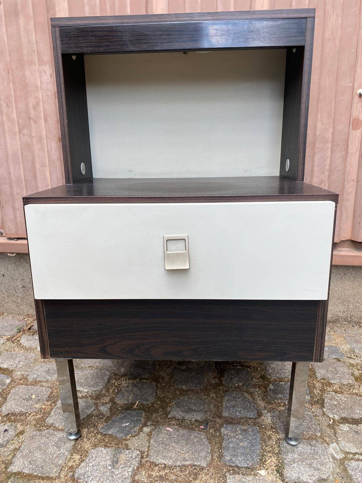 Vintage 70s bedside table with integrated lighting & chrome legs Space Age 1