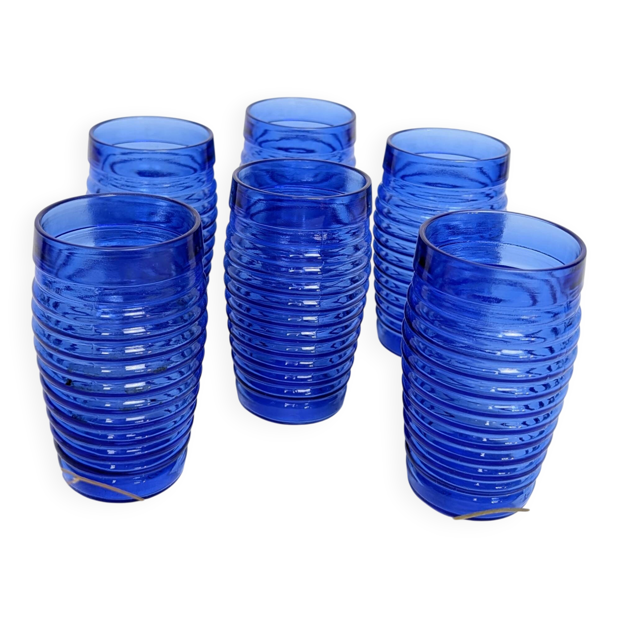 Set of 6 ribbed blue glasses Cisper
