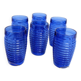 Suite de 6 verres bleus annelés Cisper