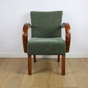 Fauteuil vintage Art Déco en bois courbé et tissu vert olive