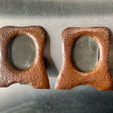Pair of antique art nouveau copper metal photo frame  hammered copper