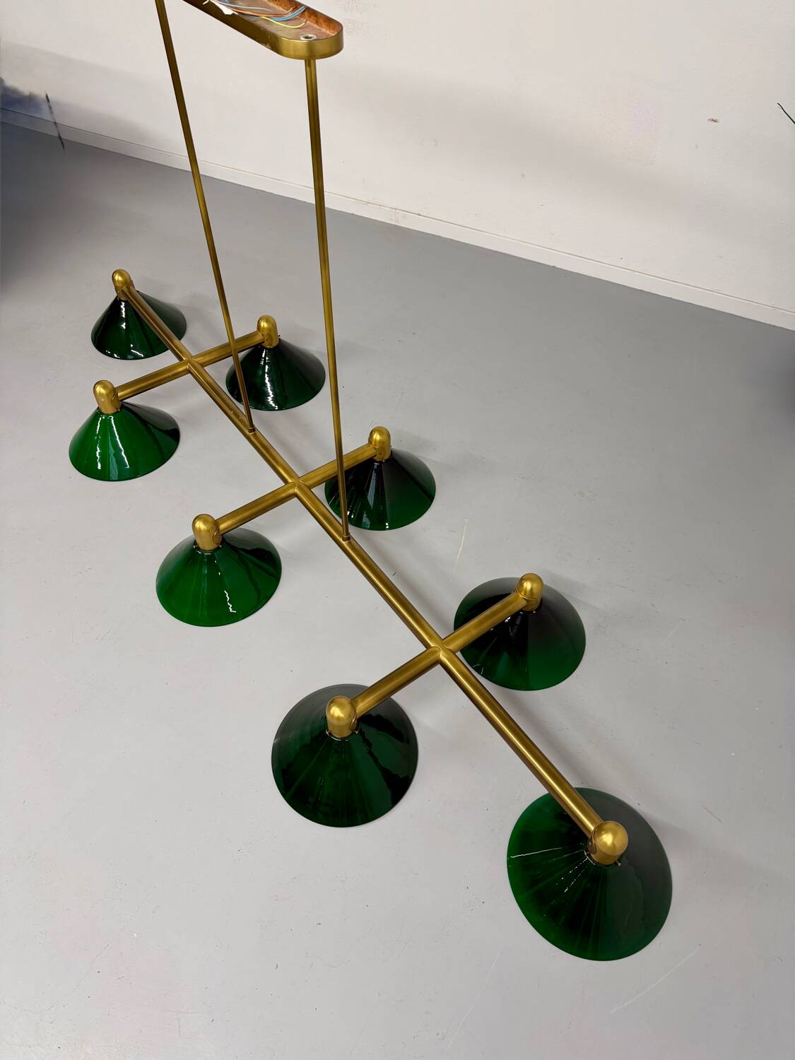 Large brass and green opaline pendant lamp 260 cm 1970s
