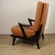 Paire de fauteuils vintage années 50 en bois noir et cuir caramel