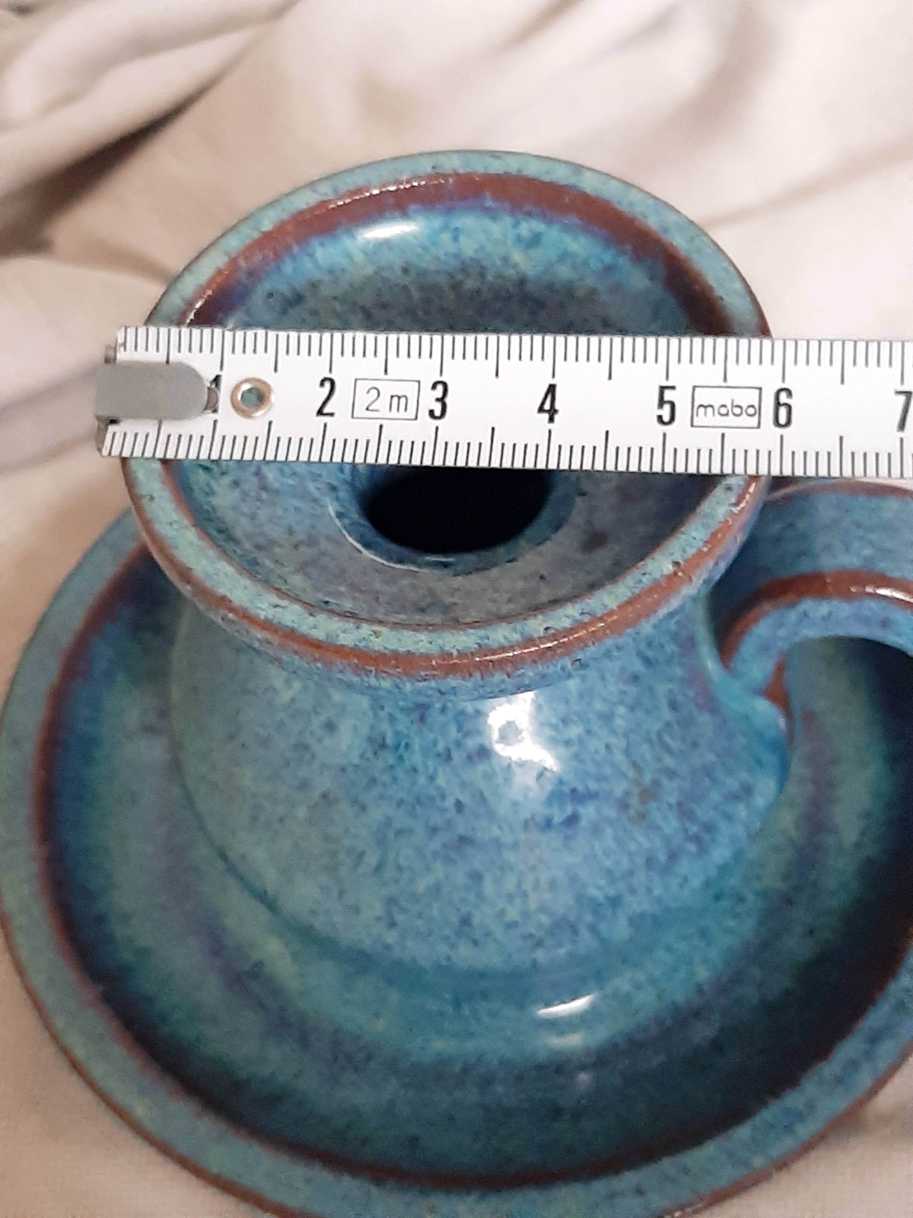 Blue stoneware candlestick signed Emile Masson