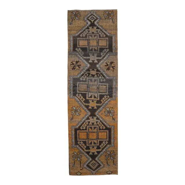 1970s vintage Turkish Oushak handmade wool runner 97x327