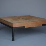 Table basse vintage à lattes en teck et métal, 1960