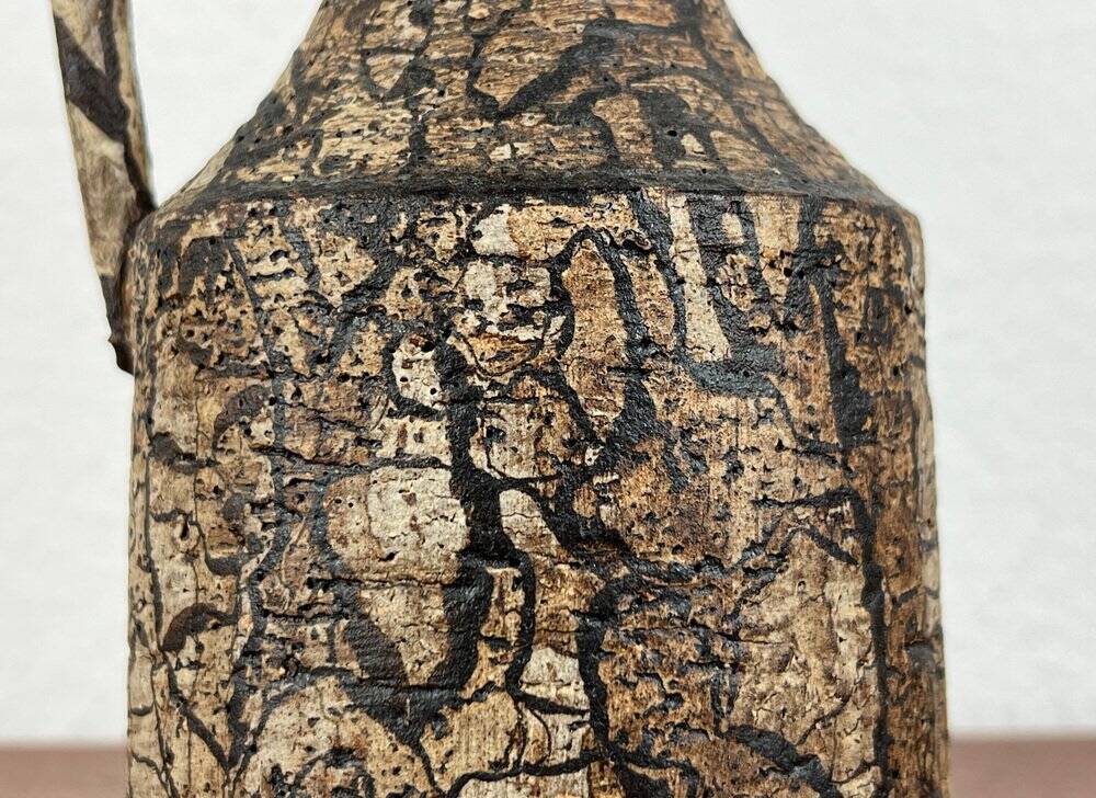 Brutalist vintage studio pottery vase carafe by Gerhard Liebenthron, 1970s.