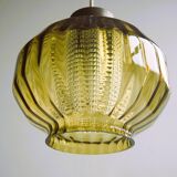 Vintage glass pendant in smoky green crystal with crystal cylinder  - design Carl Fagerlund Sweden