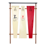 Italian wall coat rack with red cats, cream and hat rack, 1960