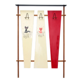 Italian wall coat rack with red cats, cream and hat rack, 1960