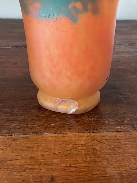 Set of 2 glass paste tulips, signed "art glass of France"