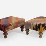 Small kilim ottomans with wooden legs, türkiye, set of 2