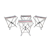 Série de 4 tabourets pliants jardin métal + tissu multicolore camping vintage