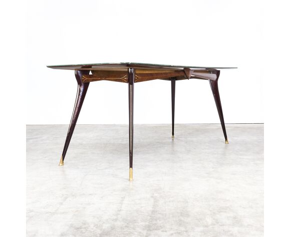 Brass Dining Table With Colored Glass Top Selency Brass Dining Table With Colored Glass, Wood And Brass Dining Table