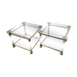Pair of tables in brass, acrylic and glass