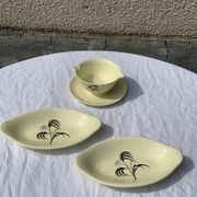 Two serving dishes and a gravy boat model las palmas in fine earthenware salins france vintage