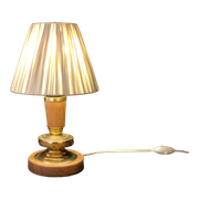 Vintage table lamp foot in wood and brass pleated lampshade 1960