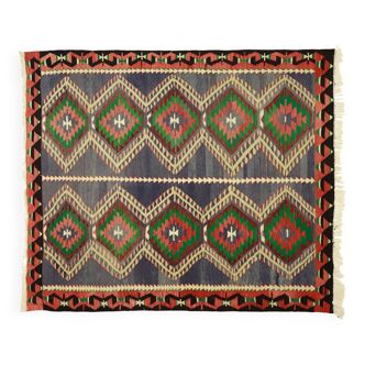 Tapis kilim, kilim turc noué à la main en laine vintage, tapis 212 cm x 173 cm