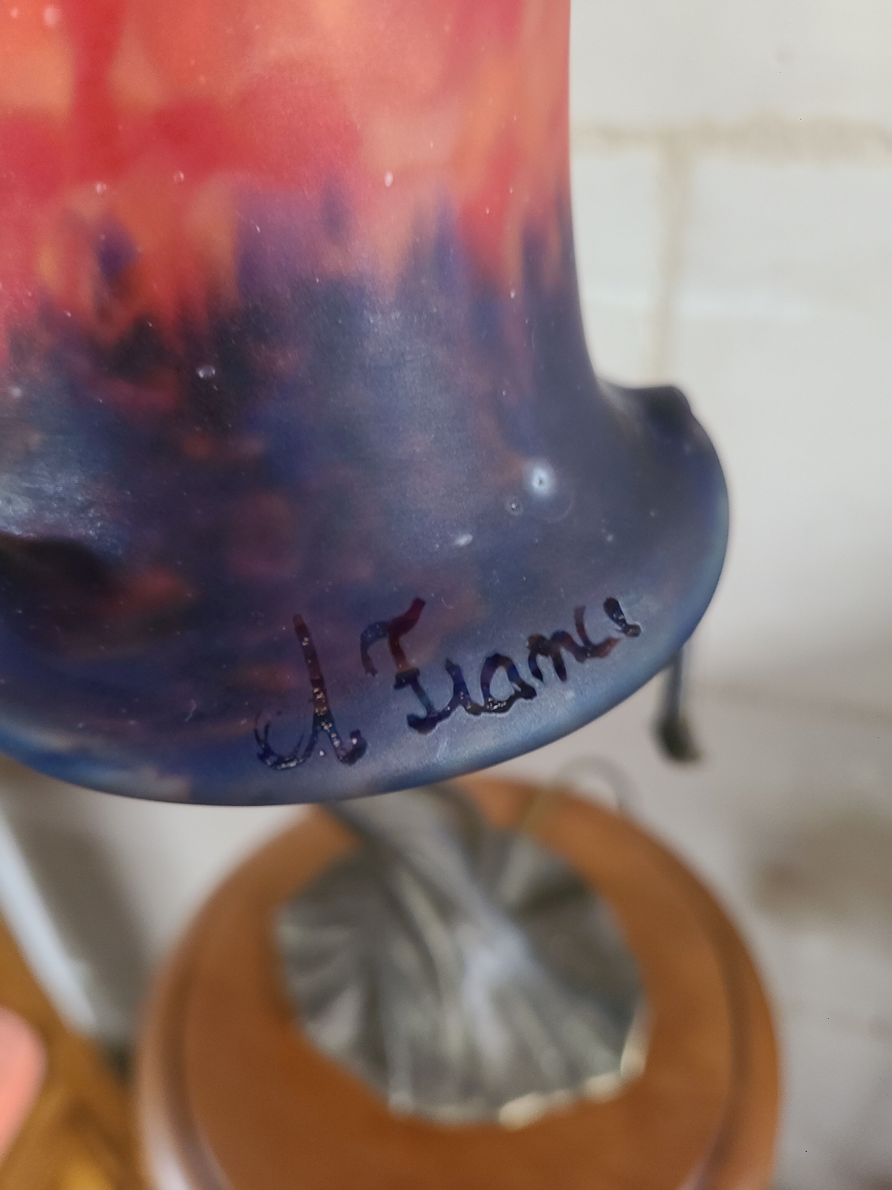 Art nouveau bronze lamp and glass paste